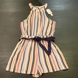 Joe Benbasset Multicolor Striped Romper with Navy Belt